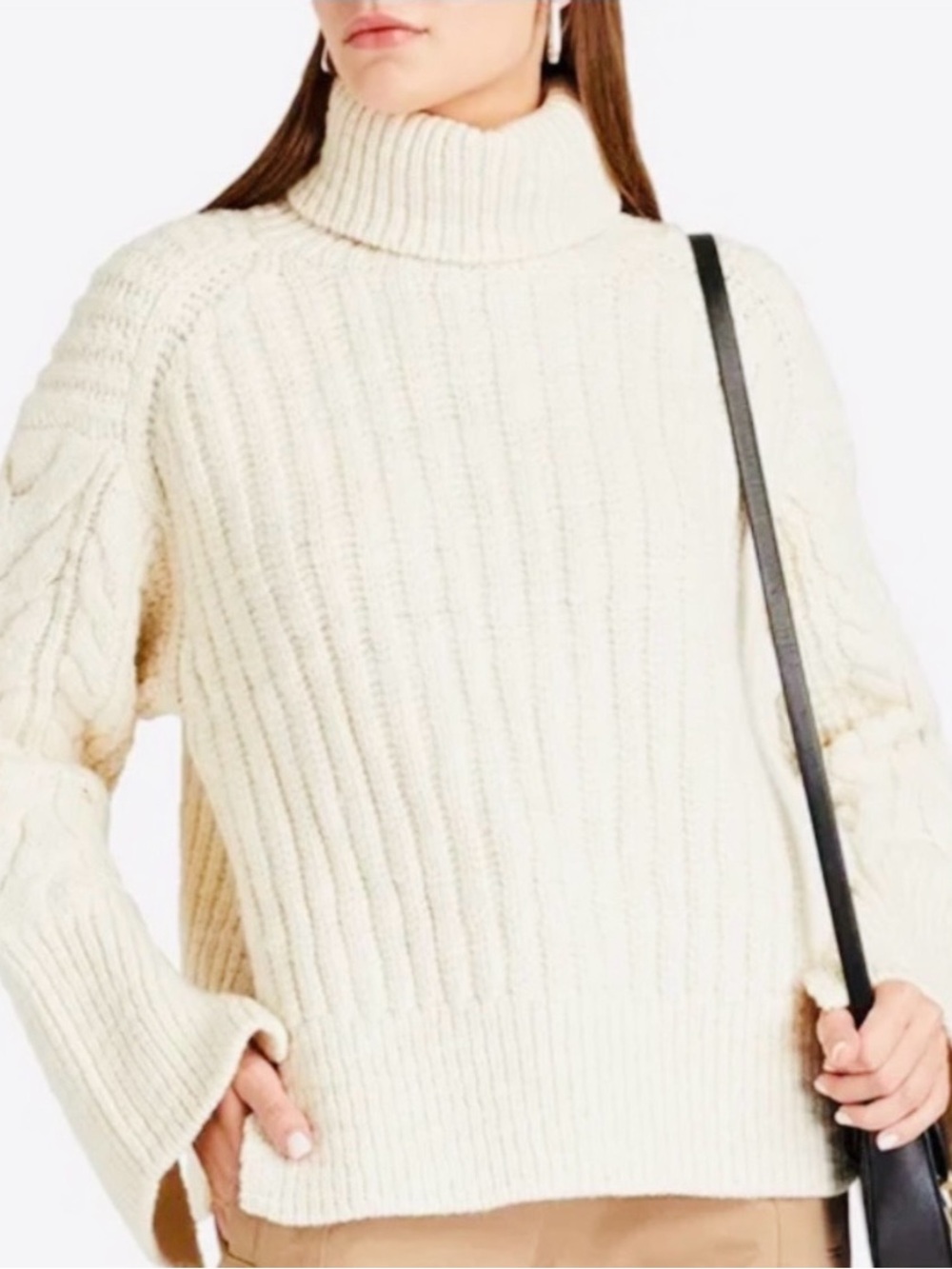 3.1 Phillip Lim 100% Wool Ribbed Cable Knit Turtleneck Sweater